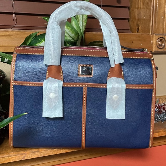 DOONEY & BOURKE CAMDEN SAFFIANO LEATHER SATCHEL IN MARINE BLUE. DISCONTINUED. - Picture 1 of 11